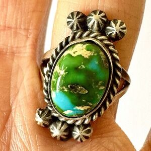 Navajo Sonoran Gold Turquoise Ring Sz 7 Sterling Native American Handmade